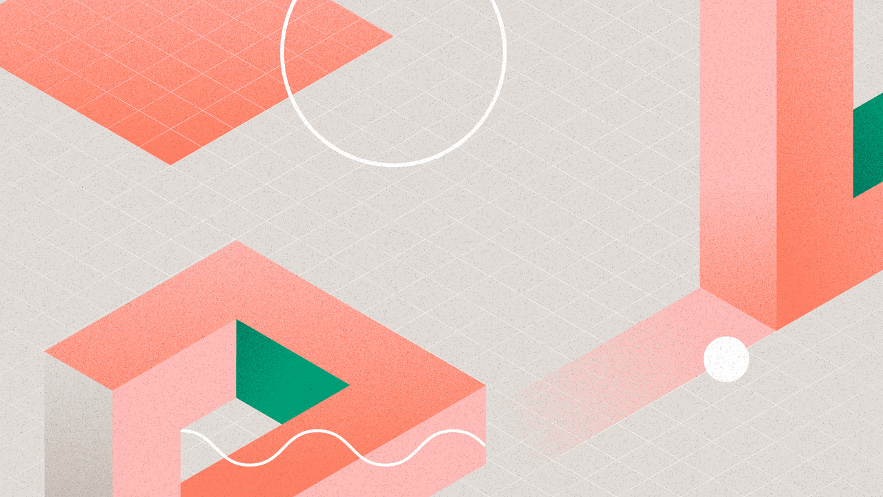 A graphic illustration showing impossible architectural pillars that are optical illusions